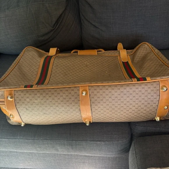 Gucci Vintage Authentic Coated Canvas Luggage Large Stripes 1980’s GG Monogram - Picture 12 of 15